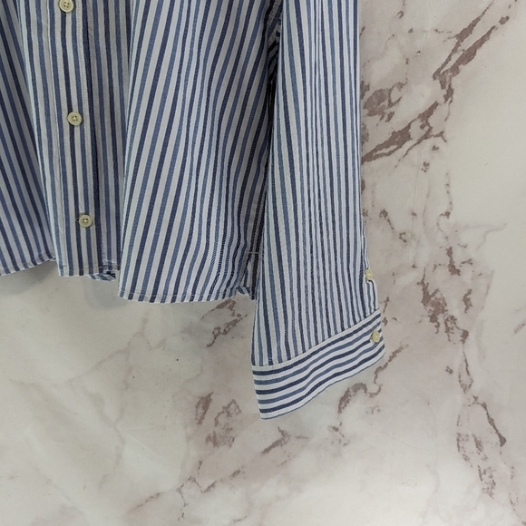 Everlane Shirt Women PJ Blue Button Up Woven Pajama Top Silky Cotton Crop - Picture 5 of 11